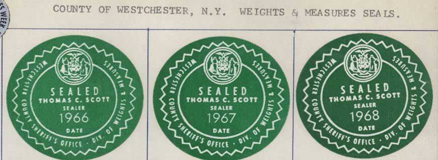 Westchester County Division of Weights and Measurements seals.