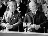 County Executive Edwin G. Michaelian with President Dwight D. Eisenhower at Nixon-Lodge Rally, 1960 (PMC-260)