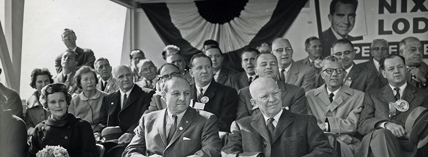 County Executive Edwin G. Michaelian with President Dwight D. Eisenhower at Nixon-Lodge Rally, 1960 (PMC-260). 