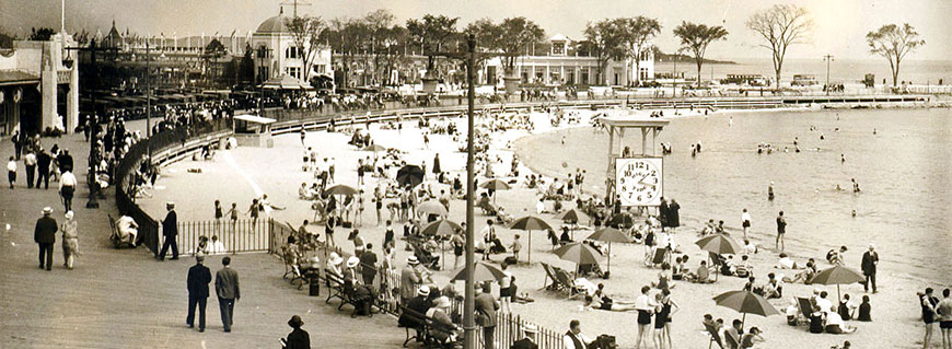 Playland boardwalk and beach, ca. 1930 (PPC5778)