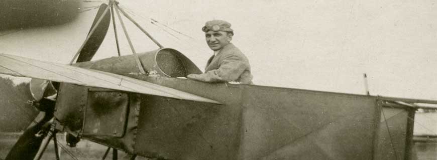  John Wilmer piloting an airplane, ca. 1912