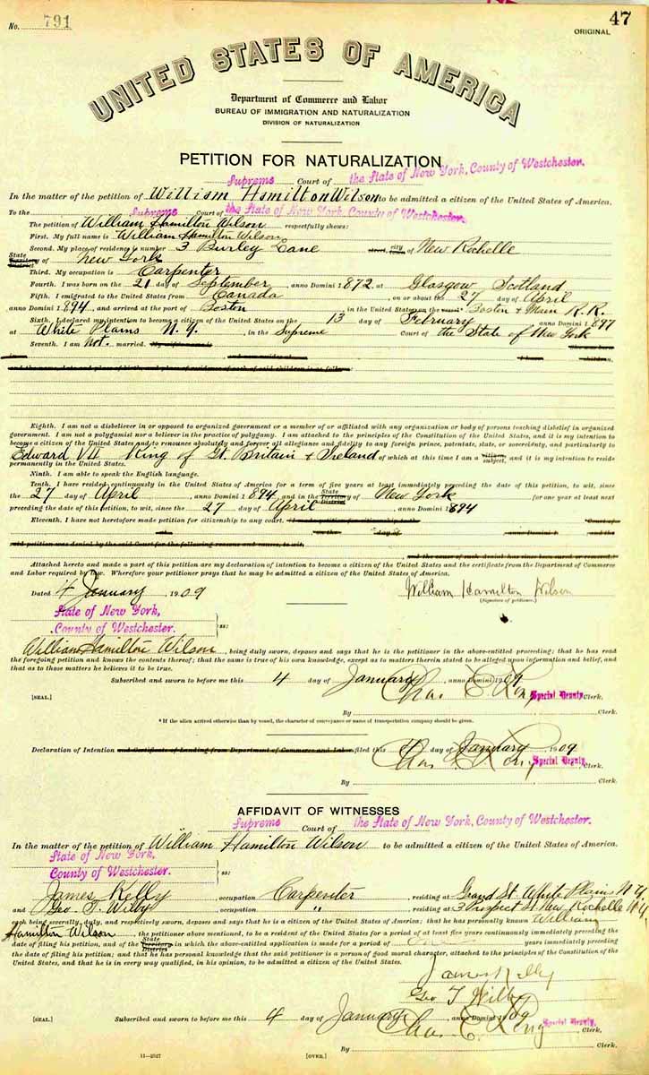 Sample Petition for Naturalization, 1909
