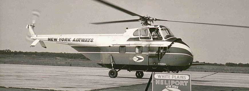 New York Airways helicopter at Westchester County Airport, June 1955. Source: Series 248, Airport Scrapbook, 1944-1984 (bulk 1950-1966), A-0313 (2), page 104