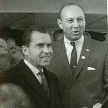 County Executive Edwin G. Michaelian with Presidential Canidate Richard Nixon at Nixon-Lodge Rally, 1960 (PMC-260)