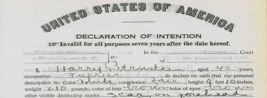 Portion of a Naturalization record from 1917. A-0008(28), page 123.  Click on Image for full size.